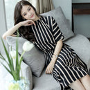 casual office lady dresses for women in a stripey short-sleeved midi dress