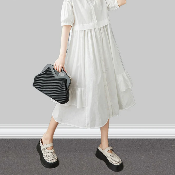 Stripe Print Mid Length Buttoned Midi Dress