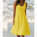Women Causual O Neck Sleeveless Ruffles Mini Dress Boho Solid Beach Sundress Oversized Loose Dress 2023 Summer