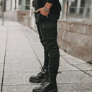 Men Solid Color Multi Pockets Casual Mid Waist Trousers