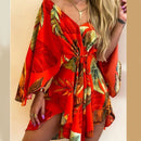 Women Ruffle Flowers Print Sundress
