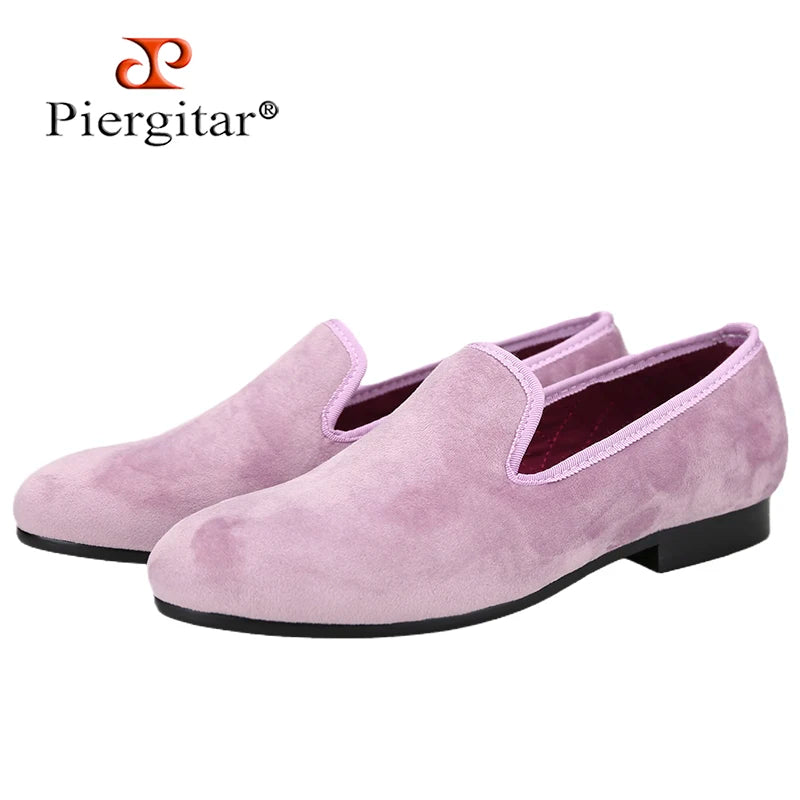 Piergitar Four Colors Silk Velvet Men Loafers For Party And Wedding Match Colors Velvet Suit Men's Slip-On Dress Shoes Plus Size