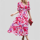 Women's summer dress 2025 fashion printed waist-cinching dress; holiday long dress; party dress; ladies' clothing.
