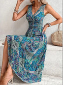Summer Boho Print Women Sleeveless Beach Party Dresses