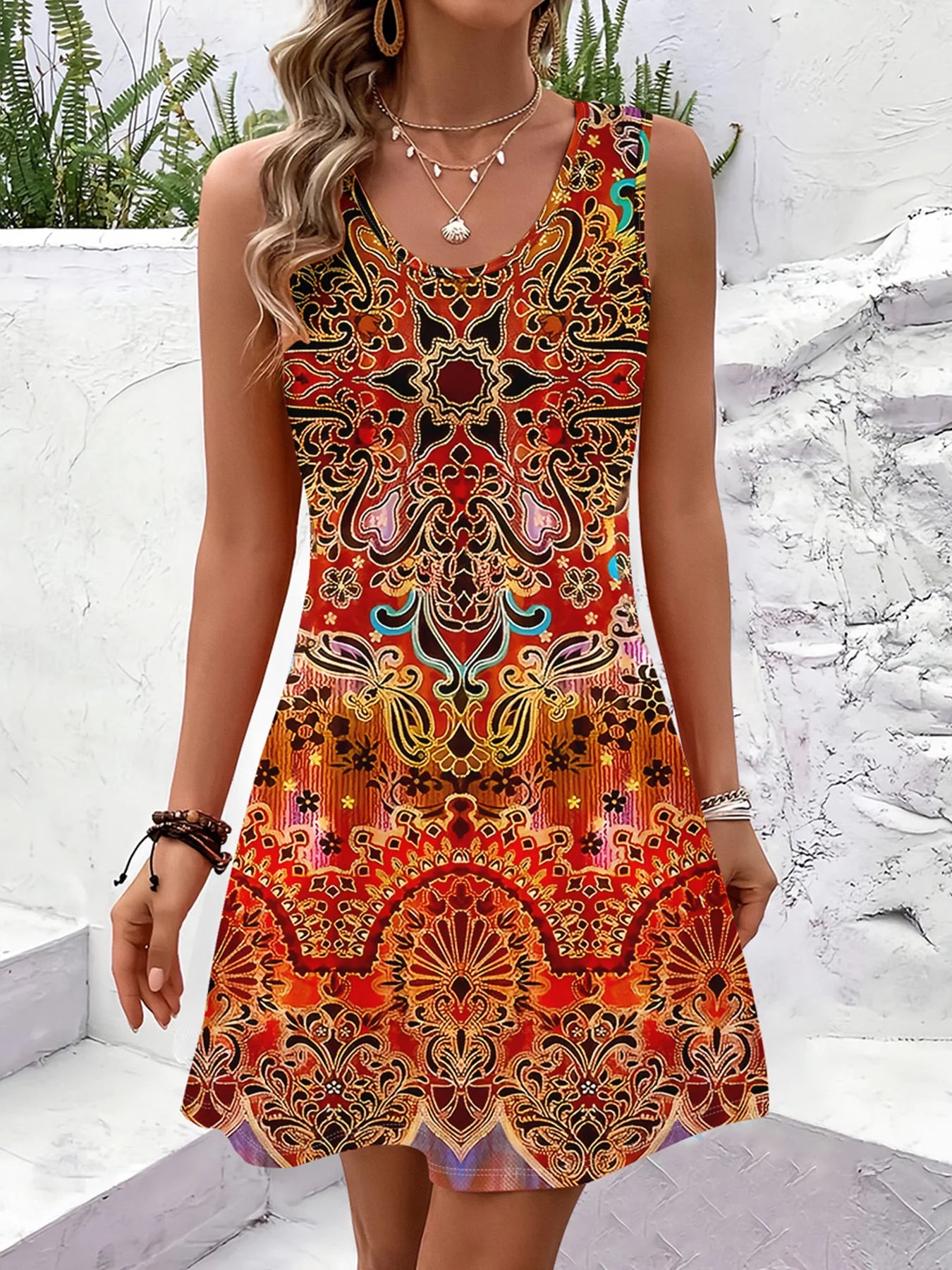 Women Summer Sleeveless Bohemian Dress Exclusive Print Vacation Dress  Birthday Dress for Women Beach Dress Dress for Women