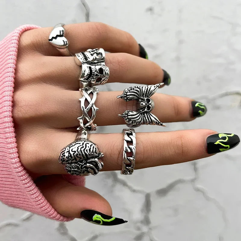 7pcs Set Punk Hip Hop Stainless Steel Ring