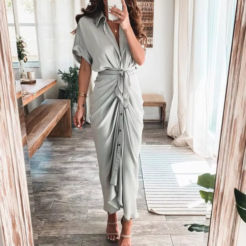 Women's Boho Print Turn-down Collar Dress