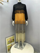 Women's Pleated Puff Sleeve Tassel Dress