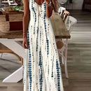 Blue Tribal Pattern Print Beach Vacation Casual Suspender Dress Fashionable Casual Sleeveless Loose Suspender Ankle Length Dress