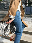 TRAF Women's Fashion Long Trench Coat Retro Loose Single-breasted Coat Autumn and Winter Lapel High Street Temperament Coat