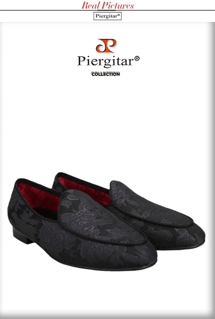 Piergitar 2022 New Black And White Color Three-Dimensional Thread Flower Silk Men's Loafers Handmade Moccasin For Party/Wedding