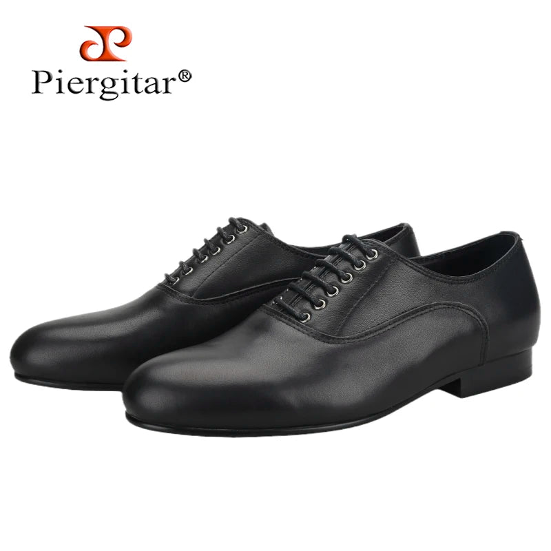 Piergitar 2023 Black And Brown Genuine Leather Men Loafers For Party Handmade Lace-up Men's Formal Shoes Classic Dress Shoe