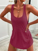 Summer environment women's solid color U-neck sleeveless herringbone suspender vest dress casual versatile short skirt
