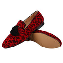 Piergitar Red And Black Animalier-Printed Superior Velvet Slippers With Handmade Silk Fringed Tassels Slip-On Men's Loafers