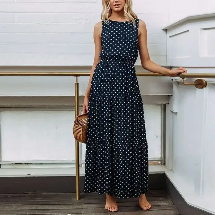 Women's Sleeveless Dot Loose Dresses