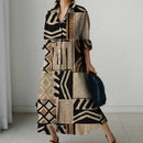 Women's Retro Print Long-sleeved Dress