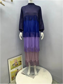 Women's Pleated Puff Sleeve Tassel Dress