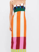 Women's Long Striped Colorful Spaghetti Strap Maxi Dress