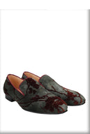 Men's Moccasins with Classic Bright Red Outsole and Three Colors of Flocking Jacquard Tie-Dyed Cottons