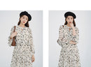 Floral Midi Dress Women Sweet A-Line Long Sleeve Hollow Out Dress Elegant High Waist Casual Long Dress Daily or Vacation Outfits