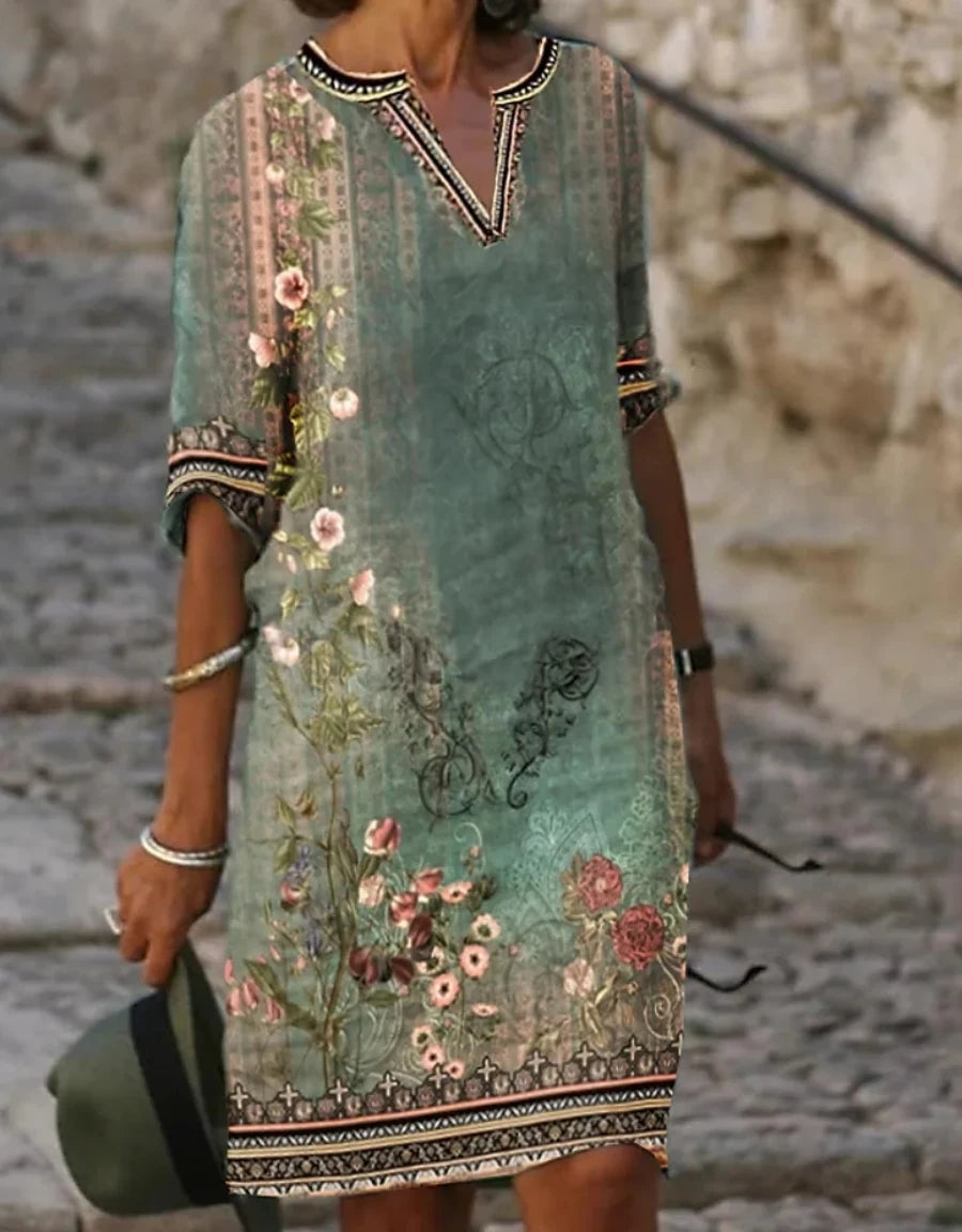 Women Short Sleeve Loose Printed Dress