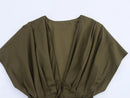 MYST&ZA2025 new summer women's casual fashion pleated drop shoulder short sleeve V-neck midi long dress