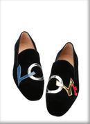 Handmade Black Velvet Shoes Featuring "LOVE", Leather Letters for Fashion Party CL Same Style Men's Loafers