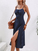 2024 Women Floral Print Spaghetti Straps Summer Boho Beach Dress Print Elegant  Suspenders Square Neck Slit Dress Vestidos
