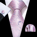 Peach Pink Wedding Ties For Men Exquisite Paisley Silk Pocket Square Cufflink Sets Fashion Woven Suit Necktie Groom Barry.Wang