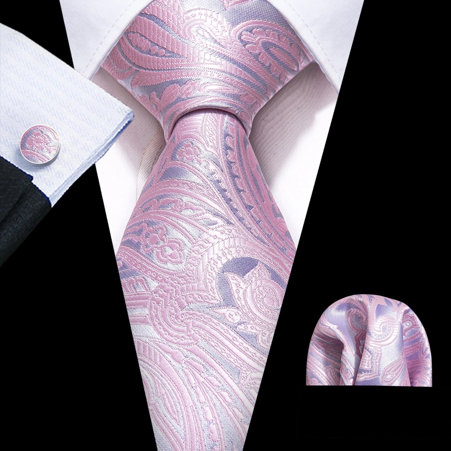 Peach Pink Wedding Ties For Men Exquisite Paisley Silk Pocket Square Cufflink Sets Fashion Woven Suit Necktie Groom Barry.Wang