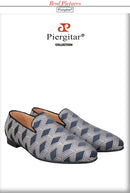 Piergitar 2022 High Grade Silk Fabric Men's Loafers For Party And Wedding Leather Insole Handmade Man Smoking Slippers Plus Size