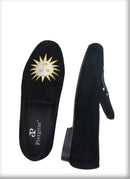 Handmade Mens Smoking Slippers with Classic Sun And Moon Embroidery for Fashion Party Loafers Leather insole