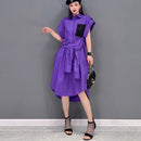 Extra Sleeves Decorated New 2025 Summer Korean Style Woman Purple Shirt Dress Loose Fit Chic Unique Big Size Casual Robe JKXD005