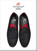 Piergitar 2022 New Black And White Color Three-Dimensional Thread Flower Silk Men's Loafers Handmade Moccasin For Party/Wedding