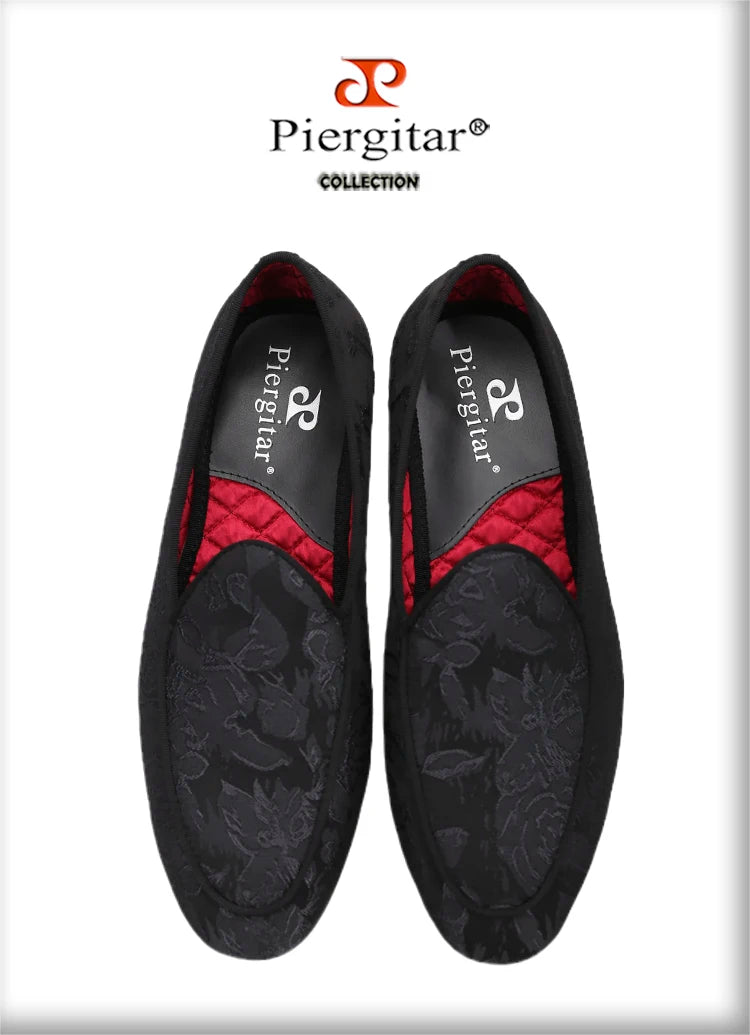 Piergitar 2022 New Black And White Color Three-Dimensional Thread Flower Silk Men's Loafers Handmade Moccasin For Party/Wedding