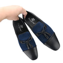 Piergitar 2023SS Navy Suede And Black Calfskin Leather Slippers With Handmade Tassels Italian Design Classic Men's Loafers