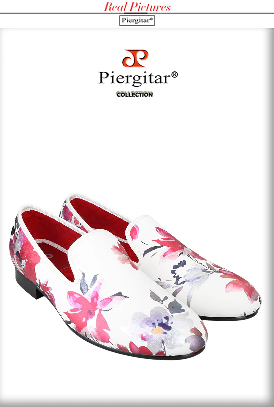 Piergitar White Color Fabric Of China Oil Painting Style Men's Loafers For Fashion Party And Wedding Handmade Slip-On Flats