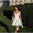 Elegant 3d Bow Backless White Mini Dress Women Fashion Sling A-line Pleated Vestidos  Spring Summer Lady Party Evening Gown