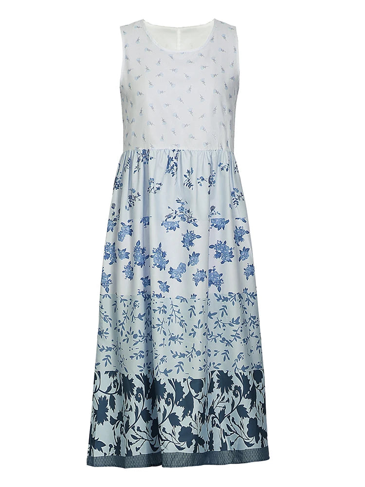 Plus Size Casual Womens Midi Dress 2025 New Floral Printed Sleeveless A-Line Bohemian Beach Dresses