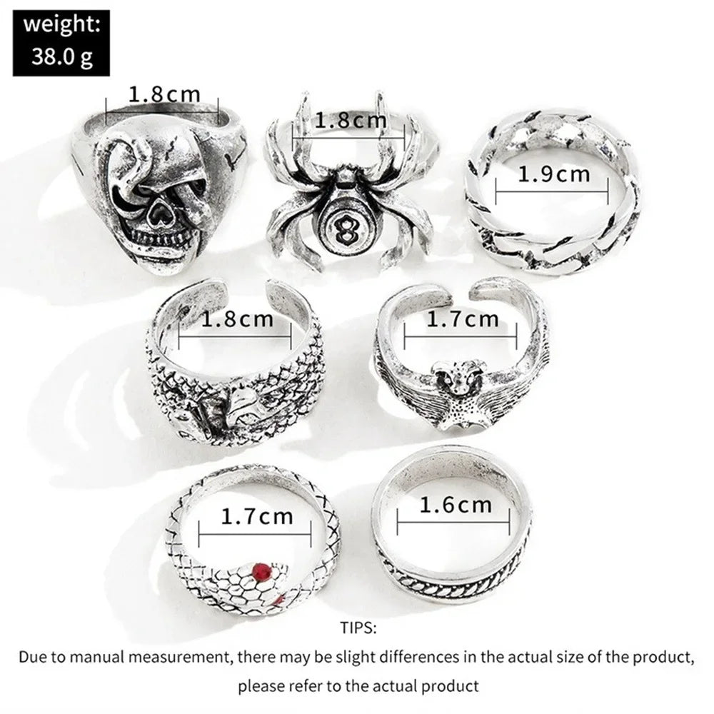 7pcs Set Punk Hip Hop Stainless Steel Ring