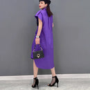 Extra Sleeves Decorated New 2025 Summer Korean Style Woman Purple Shirt Dress Loose Fit Chic Unique Big Size Casual Robe JKXD005