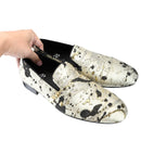 Piergitar Gold Color Ink Embossed Silk Men's Loafers Slip-On Model Handmade Moccasins For Wedding Breathable Leather Insole