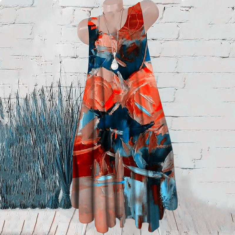 Women's Oversized Floral Pattern Sleeveless Mini Dress