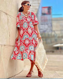 Women Dress Summer Puff SleeveBoho V Neck Printing Long Dress LooseHoliday Beach Female Casual FloralDresses Party Vestidos