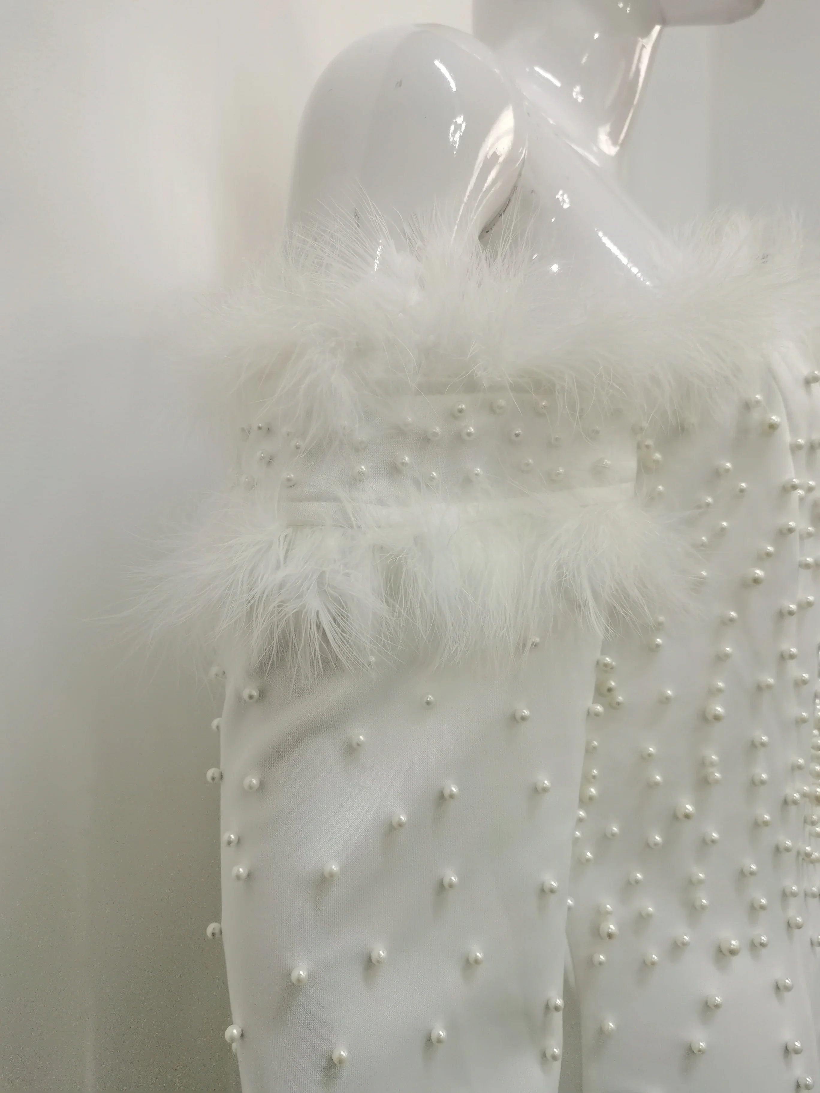 Women's Long White Pearls Dress