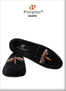 Piergitar 2022 Handmade Rhinestone Sequin Dragonfly Embroidered Patch Men's Loafers British Style Retro Moccasins Slip-On Shoes