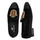 Piergitar 2022 New British Style Retro Embroidered Patch Men's Loafers Handmade Leather Stitching Velvet Moccasins Slip-On Shoes