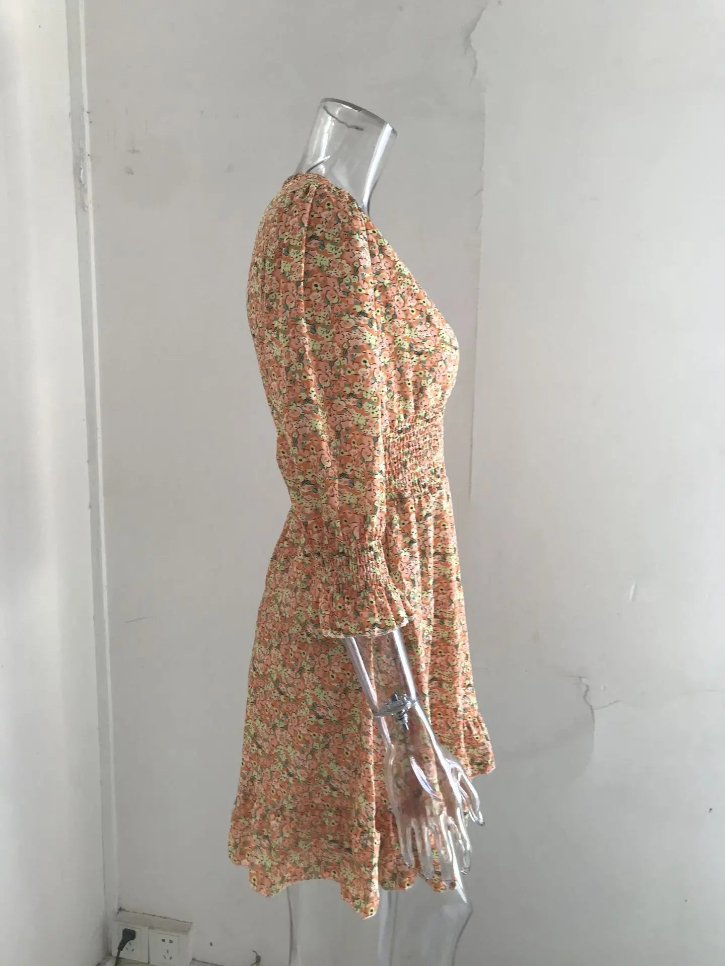 New Mid length Dress Waist Pullover Bohemian Printed Short Sleeve Fragmented Flower Dress