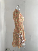 New Mid length Dress Waist Pullover Bohemian Printed Short Sleeve Fragmented Flower Dress