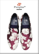 Piergitar 2022 New Arrival Purple Jacquard Fabric With White Fowers Handmade Men Loafers Party And Prom Male Flats Plus Size